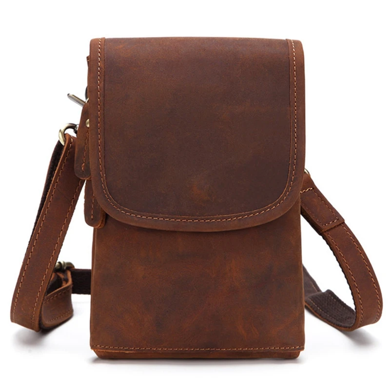 Genuine Leather Men Waist Pack Travel Belt Bag Cowhide Functional