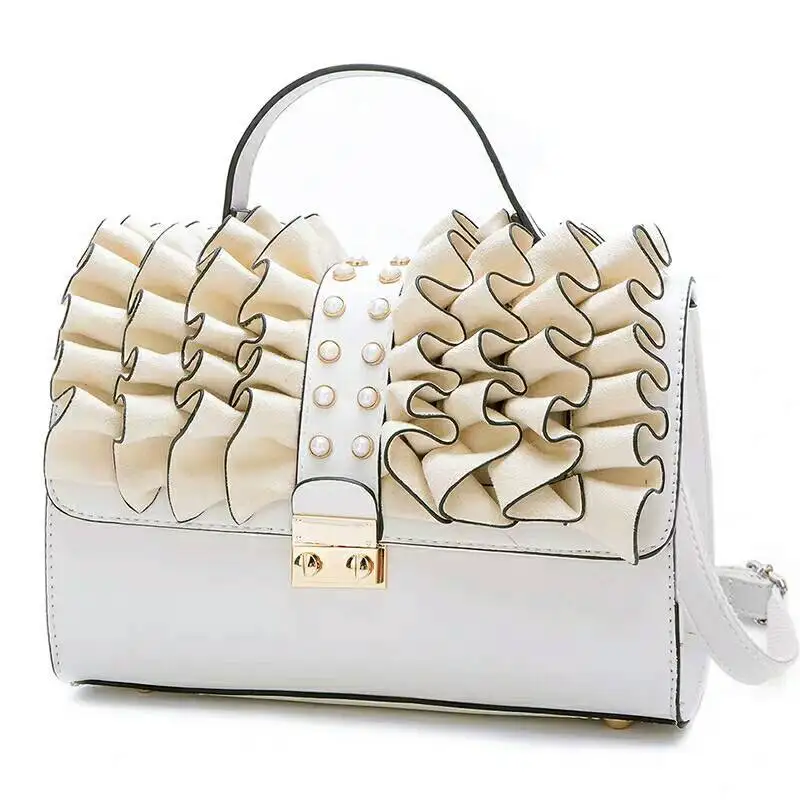 

Ougger Medium Purses and Handbags Shoulder Bag White PU Lady Boston Bag with Pearl for Ball