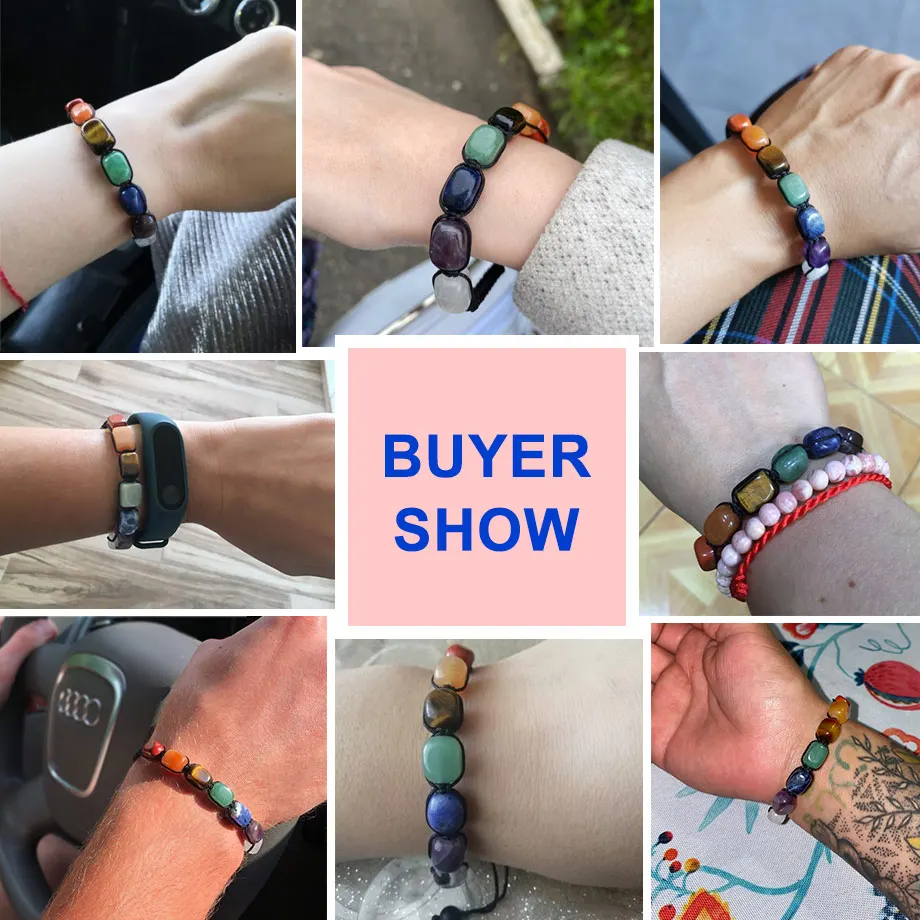 CSJA 7 Chakras Bracelets Reiki Natural Stone Braided Women Bracelet Healing Irregular Bead Handmade String Rope Adjustable G022
