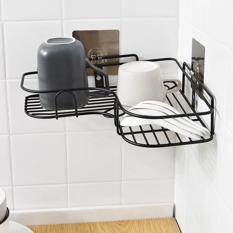 1pc Bathroom/kitchen Punch-free Corner Shelf, Shower Rack, Iron Art Shampoo Storage  Rack With Suction Cup Brackets, Bathroom Accessories