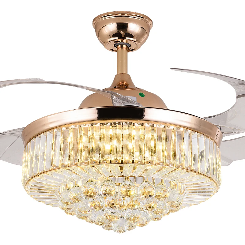 

Invisible Crystal Ceiling Fan Light Modern Luxury Dining Room Ceiling Fan Lamp 42 Inch 4 Fan Blade 2019 New decor lighting