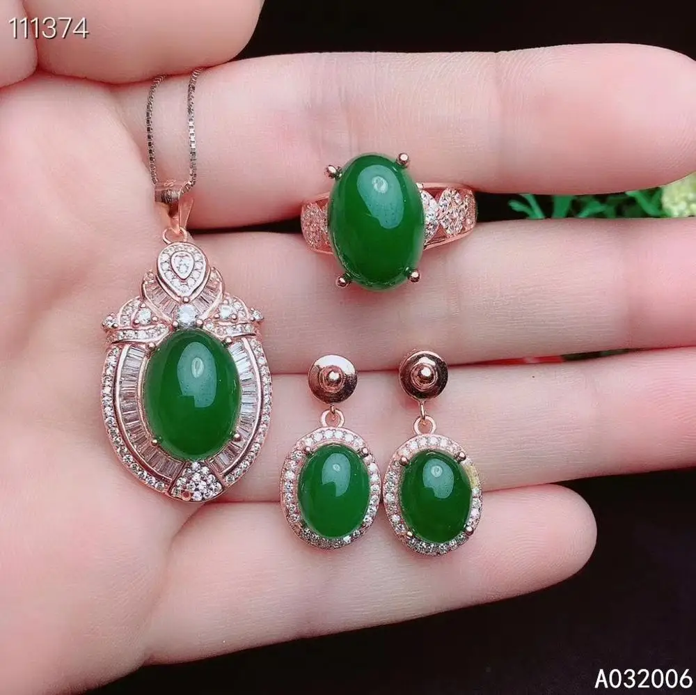 

KJJEAXCMY fine jewelry 925 sterling silver natural jasper earrings ring pendant necklace classic ladies jade suit support test