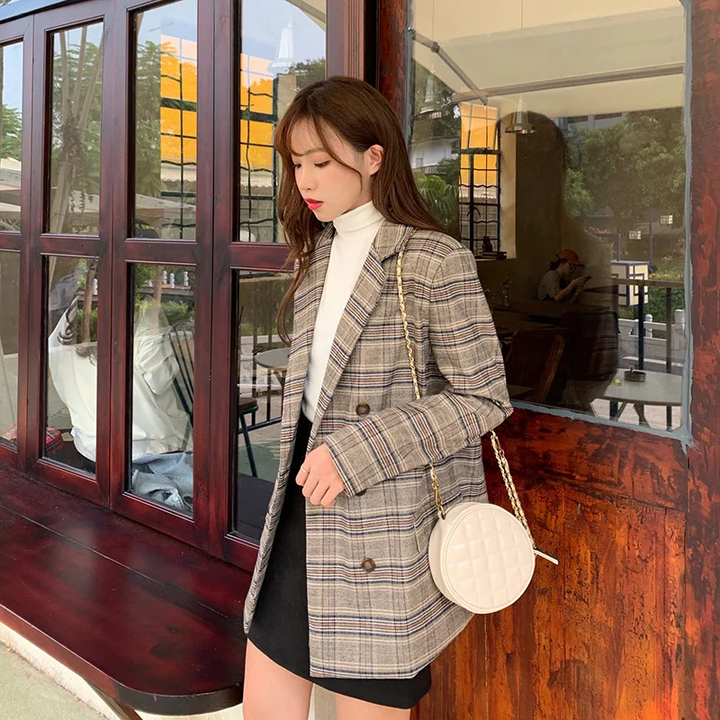 

Autumn Clothing 2019 New Style Korean-style Loose-Fit Slimming Long Sleeve Retro Plaid Small Suit Coat WOMEN'S Dress Fashion BF