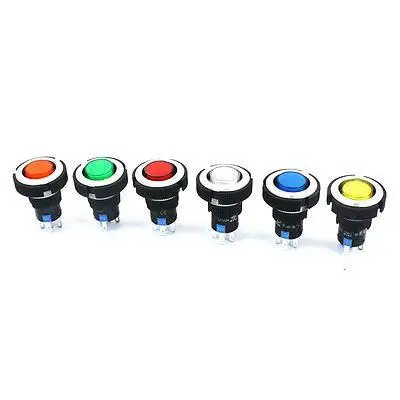 

12V 22mm Panel Mount 6-Color Lamp SPDT Momentary Plastic Pushbutton Switch 6 Pcs