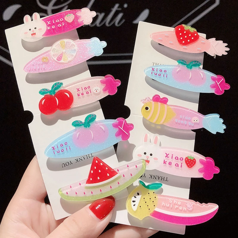 

Fruit Animal Letter Baby Hair Clips Jelly Color Hairpins For Girls Duckbill Clip Strawberry bb Barrette Hair Accessories Newest