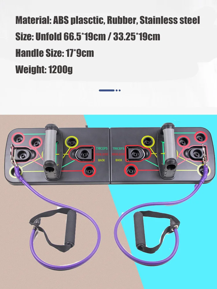 Foldable Push Up Rack Board With Latex Resistance Bands Body Building Board System Fitness Comprehensive Indoor Training Gym
