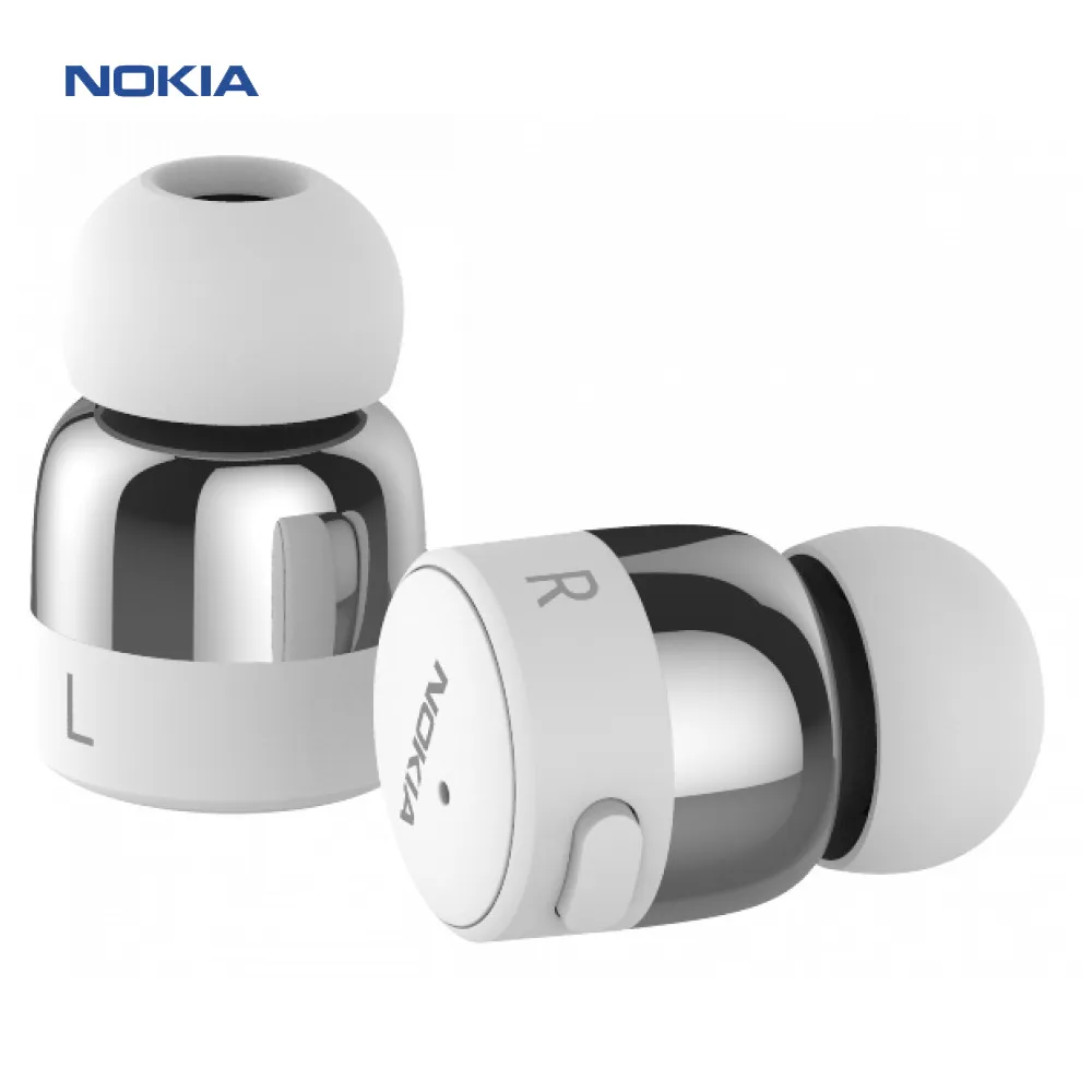Серебристый Наушники с микрофоном, Nokia True Wireless Earbuds V2, с зарядным кейсом - Цвет: Серебристый