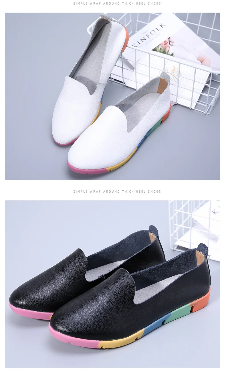 WOIZGIC Women Flats Mother Ladies Female Shoes Loafers Cow Genuine Leather Pigskin Slip On Feminino Nurse Peas 35-44 AZE-912