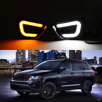 

Car Flashing 2Pcs Car LED light DRL For Jeep Compass 2013 2014 2015 With Yellow Signal Function Daytime Running Light Daylight