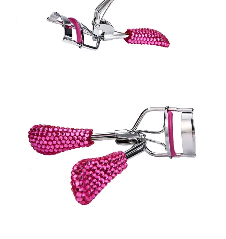 New Style Plastic Handle Stick-on Crystals Eyelash Curler Chrome with Spring Eyelash Curler Practical Beauty Tool