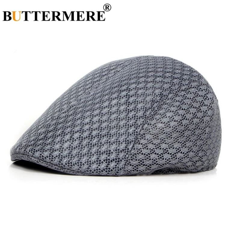 

BUTTERMERE Beret Men Women Breathable Flat Hat Mesh Summer 2020 Male Female Duckbill Driving Cap Gray Black White Blue Brown