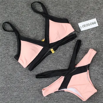 

Gold Buckle Swimwear Bandage Pink Bikini 2019 Beach Women Swimsuit Bathing Suit Bikini Set maillot de bain Biquini