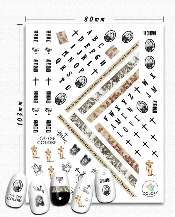 Новейшая CA-126 Иисуса 3d наклейка для ногтей штамповка экспорт из Японии дизайн украшения из страз - Цвет: CA-194