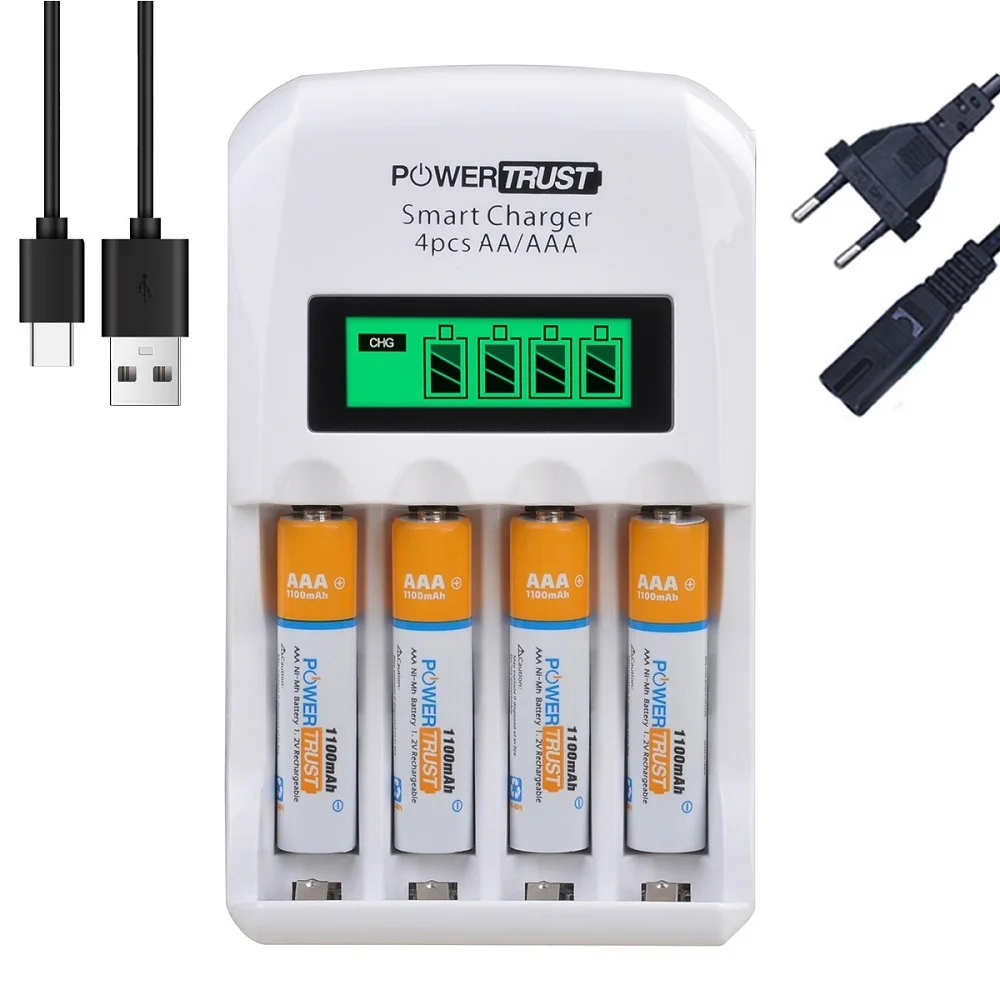 AAA Rechargeable Batteries Ni MH 1100mAh 1200 Cycles with Type C LCD