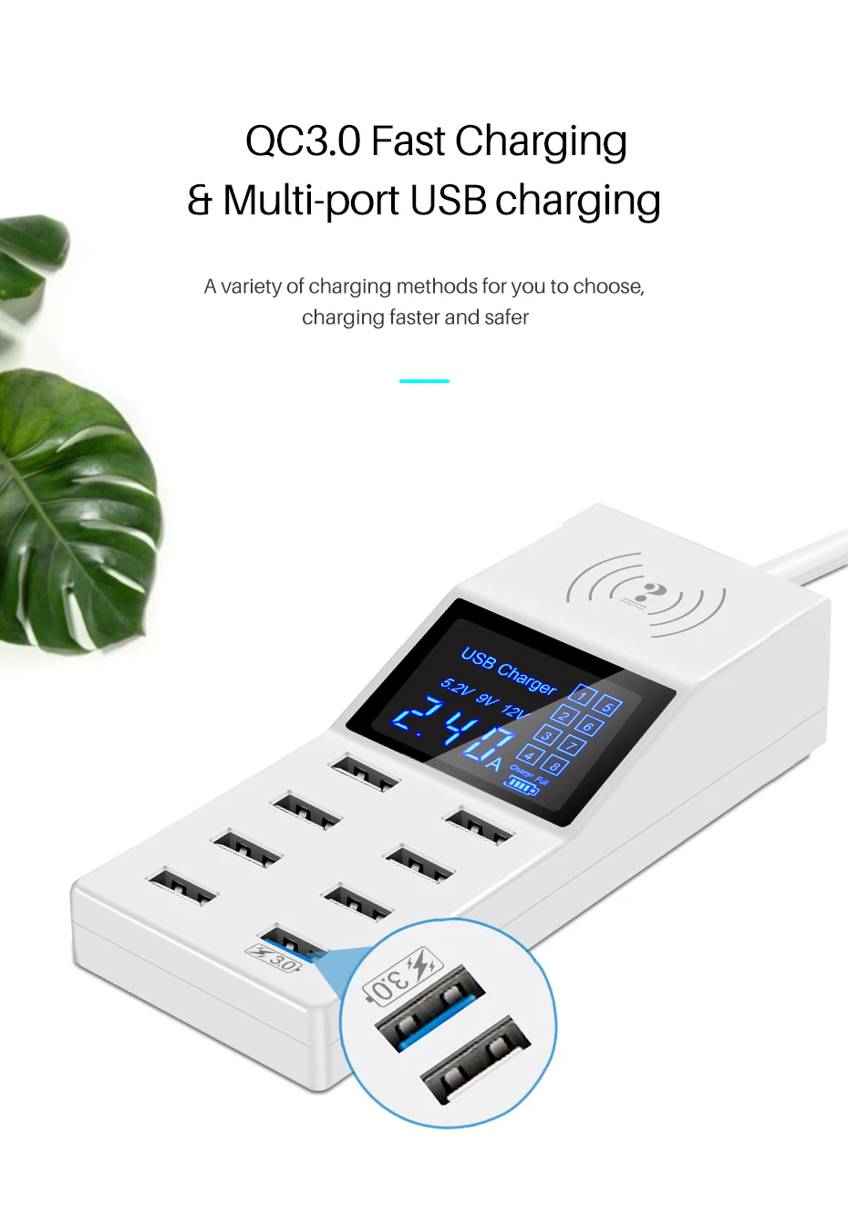 Модное умное 8A USB зарядное устройство для iphone X 7 6s Xiaomi samsung s9 huawei QC3.0 быстрое зарядное устройство беспроводной адаптер для мобильного телефона
