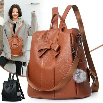 

2019 Newest Hot Lady Girls Retro Backpack Anti-theft Leather Travel Rucksack Shoulder Bag Bow Puffer Ball School Bag