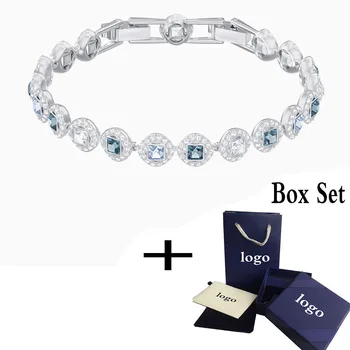 

Fashion Jewelry 2020 SWA New ANGELIC SQUARE BRACELET White Gold Classic Pavé Square Crystal Women Trend Jewelry Romantic Gift