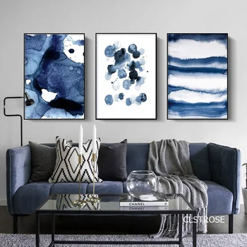

Nordic Modern Abstract Geometric Style Graphics Blue Spots Posters Art Canvas Pictures For Living Room Bedroom Decor Unframed