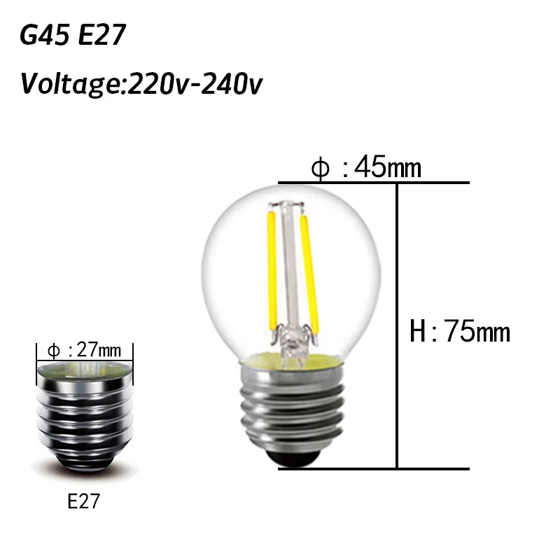 E27 E14 типа «Свеча»), 2 Вт, 4 Вт, 6 Вт 8 Вт светодиодный лампы G45 ST64 A60 T45 хвост Свеча светильник в стиле ретро Светодиодная лампа накаливания Эдисона из матового стекла теплый белый 220v - Испускаемый цвет: G45 E27