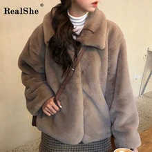 RealShe, куртка оверсайз, женская, с отворотом, длинный рукав, шерсть, пальто и куртки для женщин, весна, повседневное, элегантное, одноцветное, шерстяное пальто для женщин