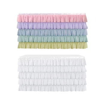 

2x 5 Layer Tulle Table Skirt Tutu Table Skirts Baby Shower Birthday Party Table Skirts Colorful & White
