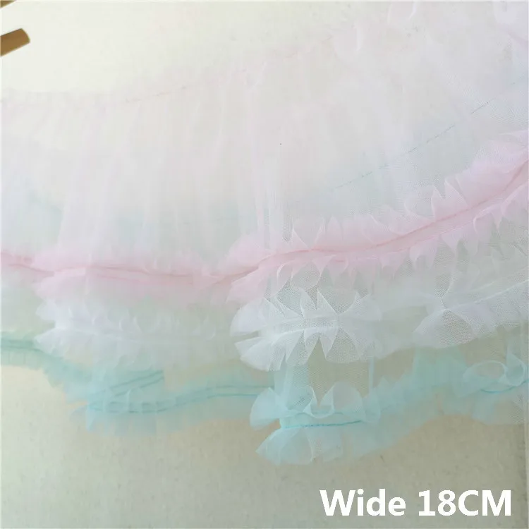 

18CM Wide Luxury Tulle Lace 3D Folded Mesh Guipure Fabric Ruffle Trim Fringe Ribbon Wedding Veil Fluffy Dress DIY Sewing Decor