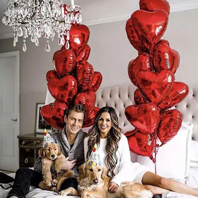 15pcs/lot 18inch Gold Silver Red Heart Love Balloon Pure Color Foil Helium Baloon For Wedding Birthday Party Decoration Supplies | Дом и сад