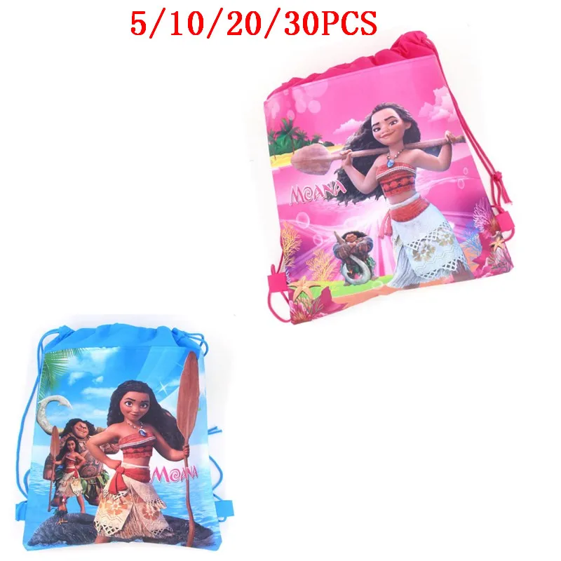 

Baby Shower Party Kid Favors Disney Moana Princess Non-woven Fabrics Mochila Birthday Decoration Drawstring Pink Blue Gifts Bags