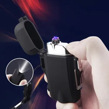 

Mini Windproof USB Charging Double Arc Plasma Pulsed Cigarette Lighter And Waterproof LED Flashlight For Outdoor Travel Fishing