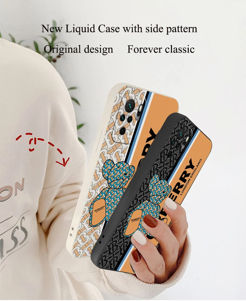 English Bear Case For Xiaomi Redmi Note 10 10S 9T 9 8 7 Pro Max Redmi 9 9A 9T K40 K30 K20 Pro Soft Liquid Silicone Phone Cover