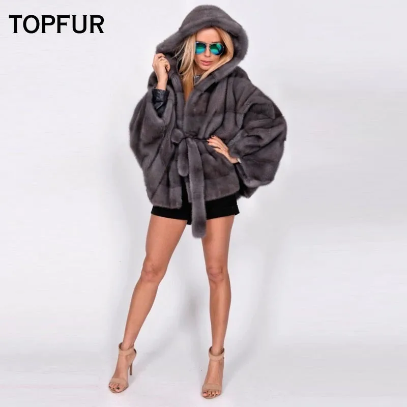 TOPFUR, новинка, модное зимнее короткое пальто, натуральный мех, пальто для женщин, натуральный мех норки, верхняя одежда и пальто с капюшоном, свободные куртки