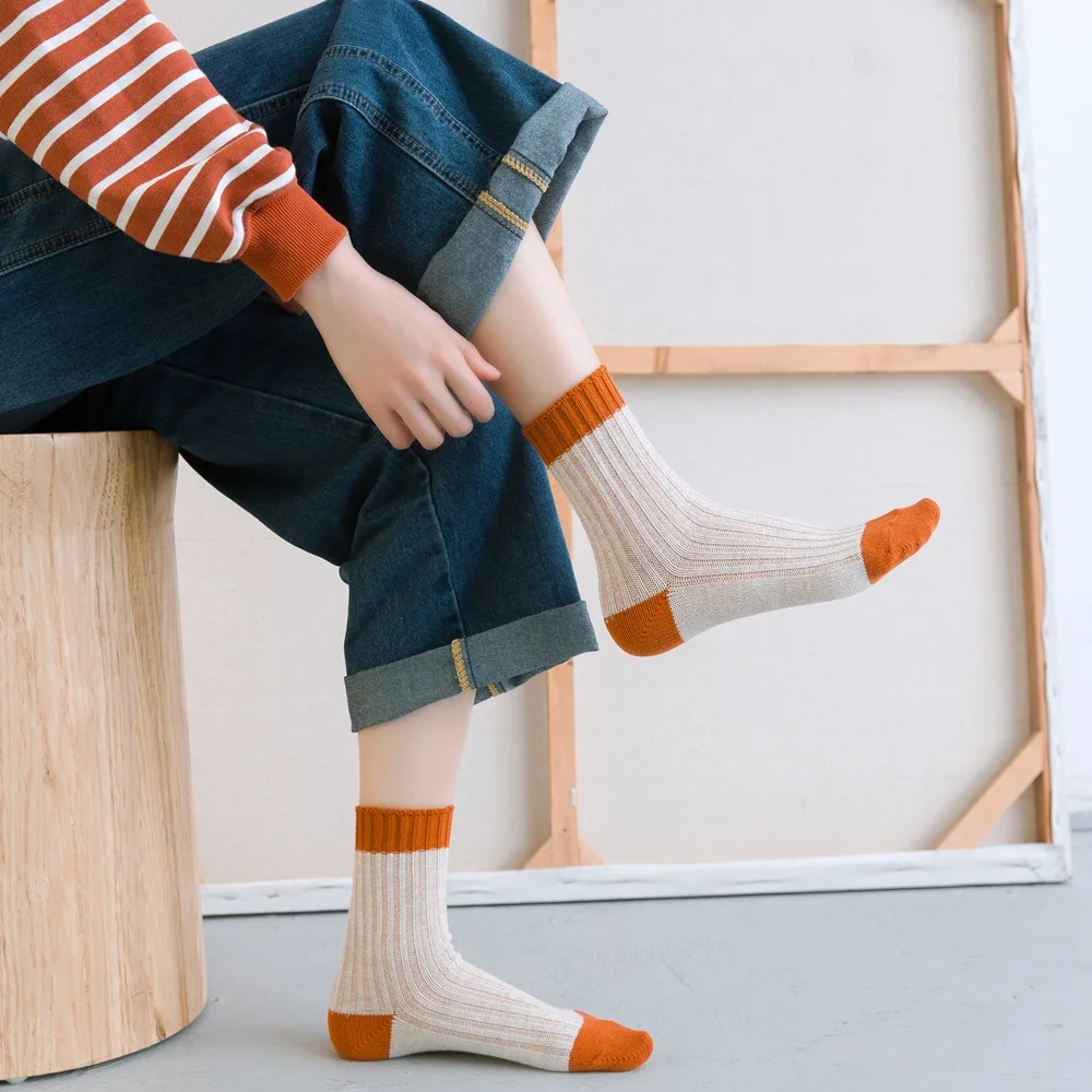 Женские одноцветные хлопковые носки с несколькими манжетами; носки в рубчик для девочек; спортивные носки; теплые носки для зимы; носки-лодочки; женские короткие носки; 5 пар/лот