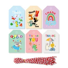 

48pcs Cartoon Thank You Tags Cute Dinosaur Tiger Thank You Gift Tag Small Cards Party Message Card Cookie Bag Decor