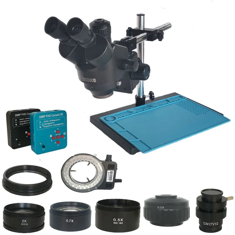 38MP HDMI-Compatible USB Microscopio Camera 3.5X-90X Simul-Focal Trinocular Stereo Microscope Soldering PCB Jewelry Repair Kit