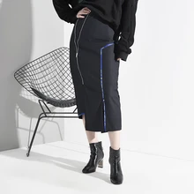 Асимметричная юбка на молнии с высокой талией и разрезом, женская мода, Новинка весна-осень