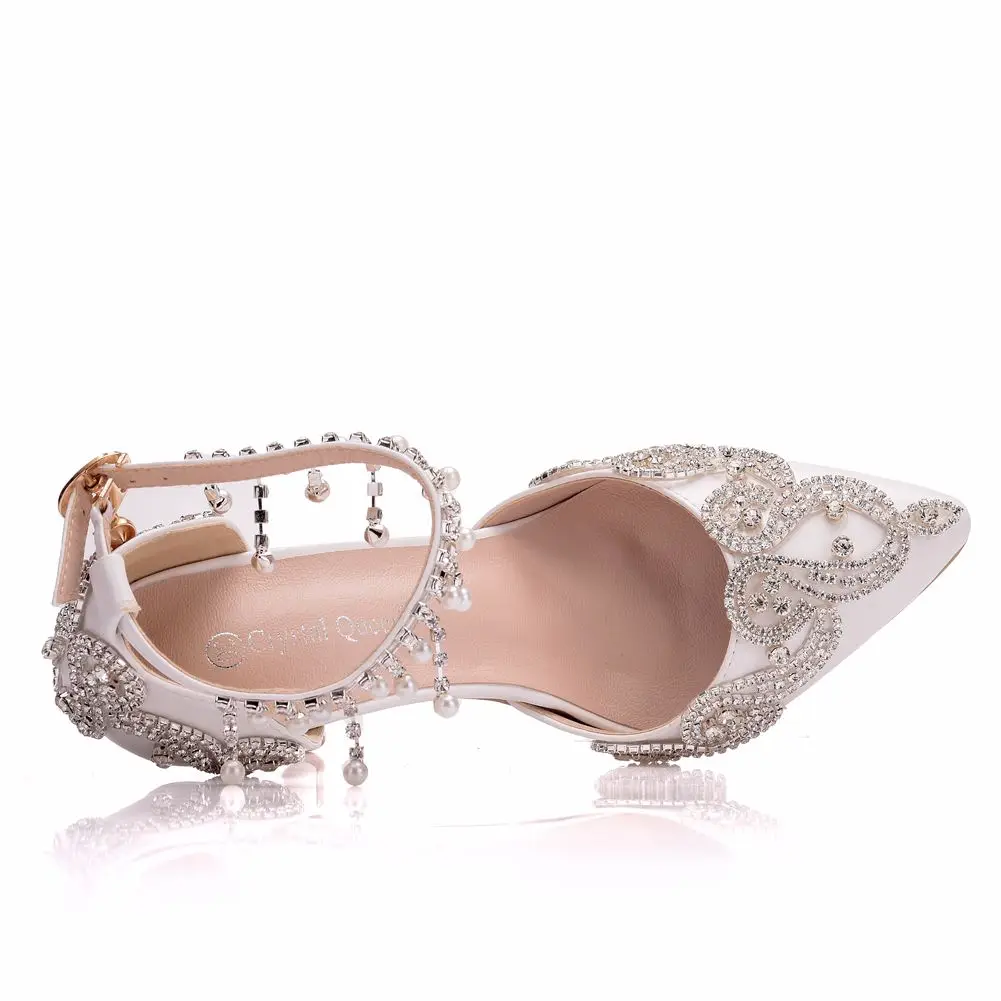 Женская обувь с кристаллами «Королева»; свадебные туфли на высоком каблуке; белые блестящие вечерние модельные туфли со стразами; обувь для невесты; сандалии с кристаллами
