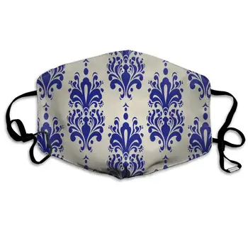 

Simple BlueDamask Patterns Dust Masks Reusable Cotton Breathable for Outdoor Cycling Face Earloop Masks Dust Pollen