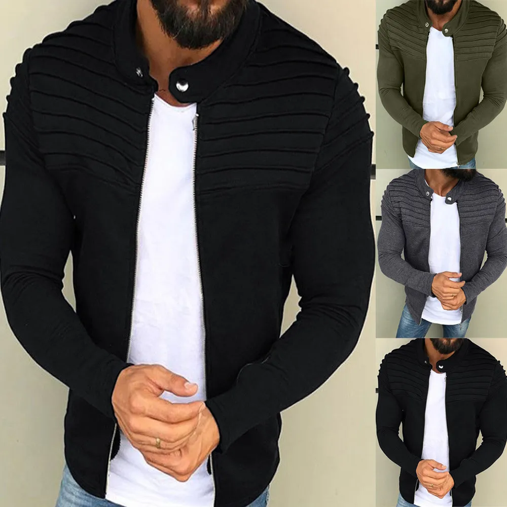 Jaqueta masculino мужские осенние зимние плиссированные тонкие полосатые реглан на молнии с длинными рукавами верхняя одежда пальто chaqueta hombre casaco masculino