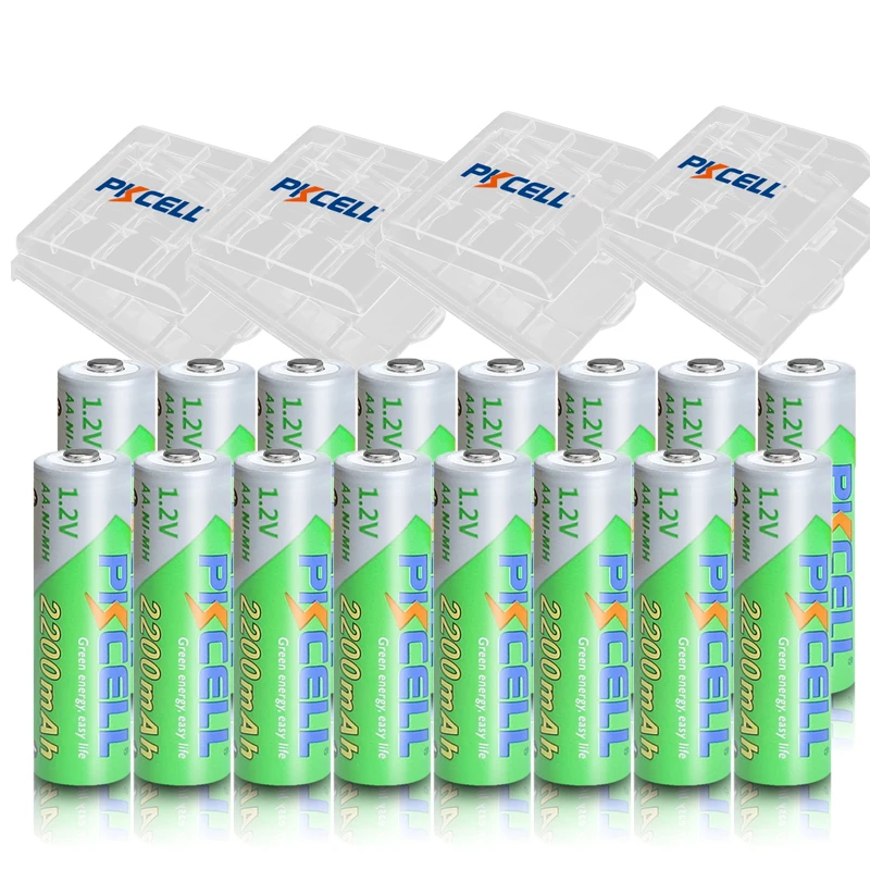 16Pcs*PKCELL AA 1.2V 2200mAh Ni-MH Rechargeable Batteries 1.2 Volt 2A  Low self-discharge Baterias Bateria+ 4pcs Battery Boxes