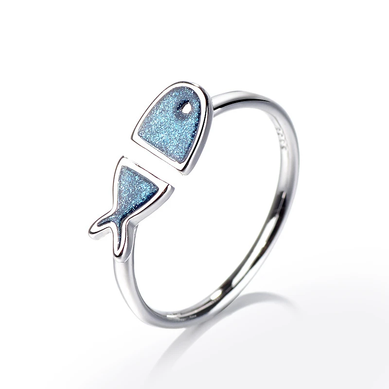 

LZESHINE Lovely Cute Blue Fish Opening Rings 925 Sterling Silver Ring for Women Simple Design Adjustable Finger Rings Women Gift