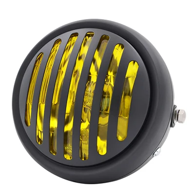 Matt Balck Yellow Светодиодный 6 1/" мотоцикл ретро гриль Hi/Lo фара для Harley Honda Yamaha Suzuki Touring кафе фара головного света для гоночного мотоцикла - Цвет: Matt Balck Yellow