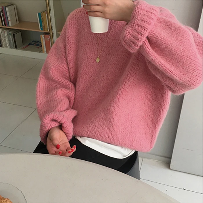 

Autumn Elegant Female Knitted Outerwear Warm Sweater New Winter Sweater Women Pullover Girls Tops Vintage pink woman sweaters