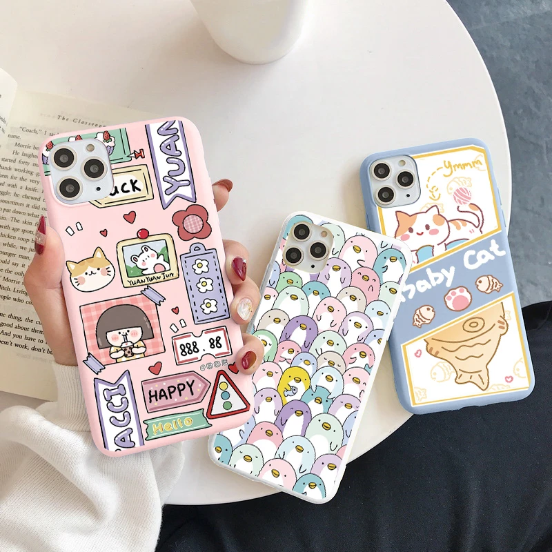 Cute Girl Cat Phone Case for iPhone 13 12 11 Pro XS MAX Plus Mini 10 8 7 6 6S X XR SE 2020 Silicone Cover Cases | Мобильные телефоны