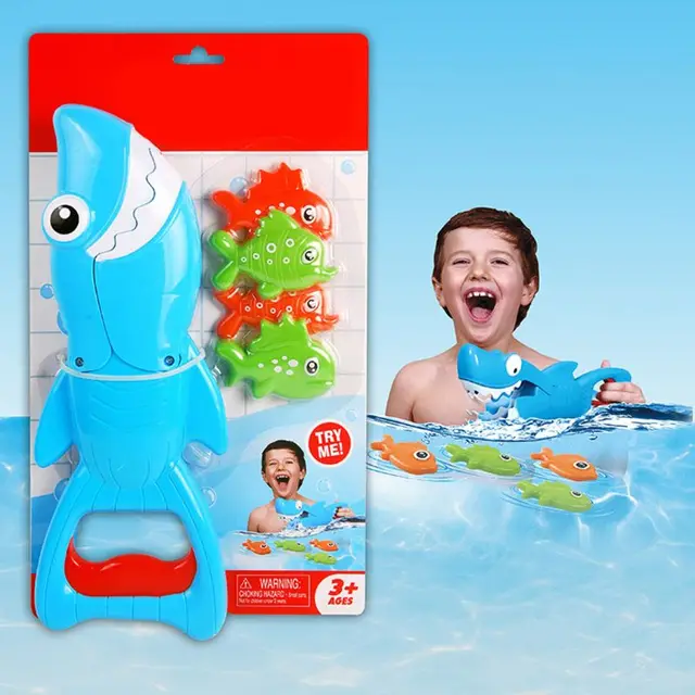 Shark Grabber Bath Toy for Boys Girls Catch Game with 4 Fishes Bathtub Fishing Water Interactive Toys 4