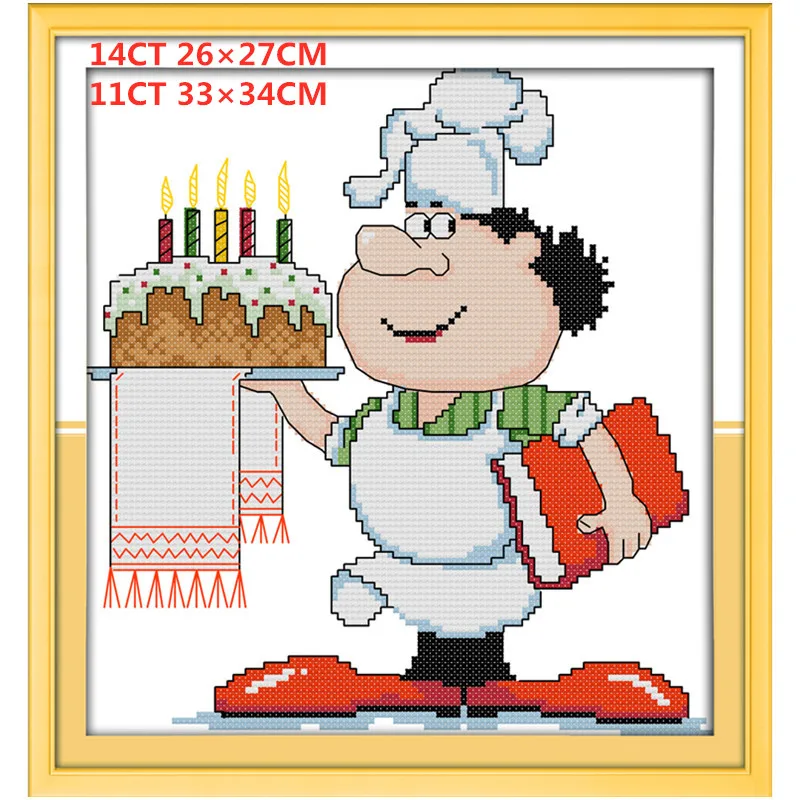 Joy sunday Humor Chef Funny Cook Kitchen Cross Stitch Embroidery Needlework Sets Kit Punto de cruz Aida Fabric DMC Home Decor(3)