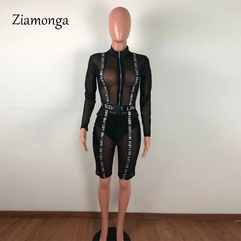 Ziamonga, женский летний сексуальный обтягивающий комбинезон с буквенным принтом, уличная одежда, повседневный комбинезон, пляжный костюм, сетчатый комбинезон