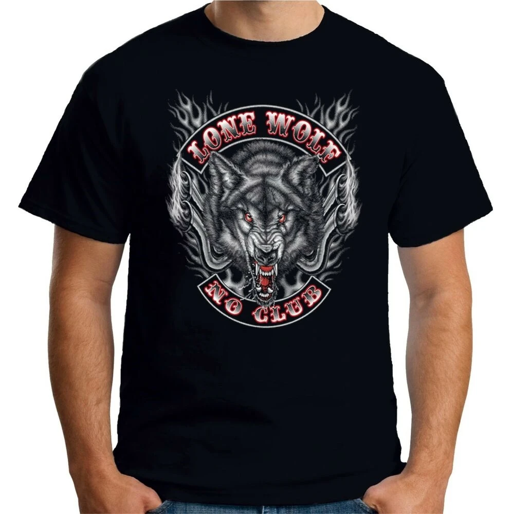 Мужская футболка Lone Wolf No Club Байкерский мотоцикл A22675 | одежда