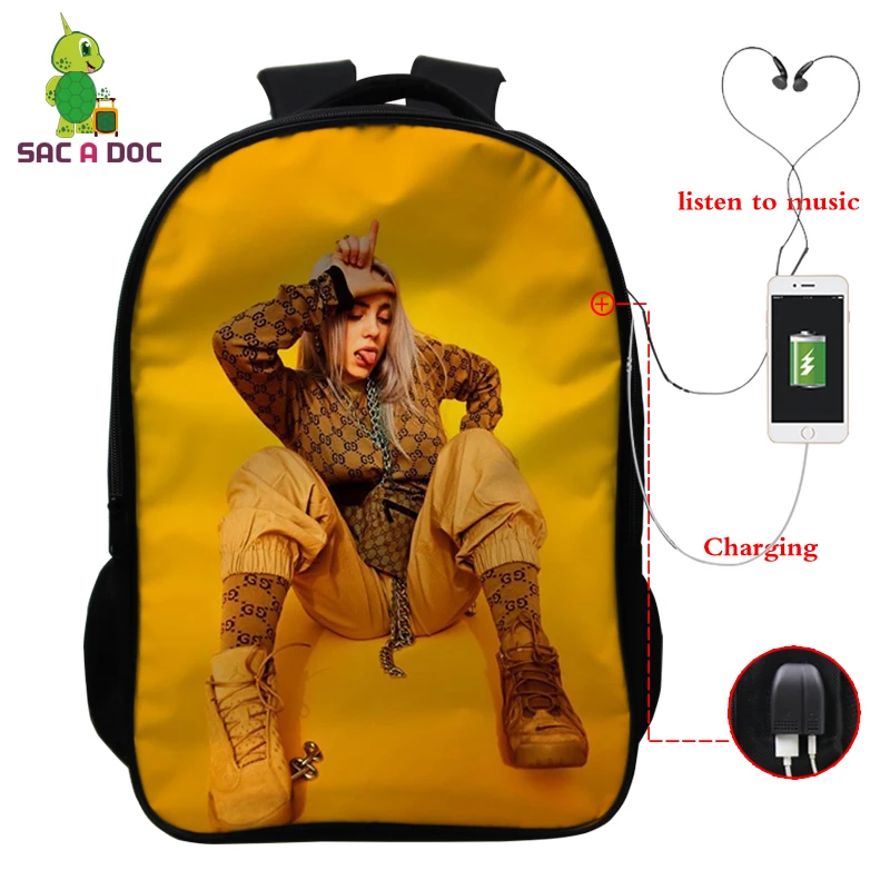 Billie Eilish рюкзак, школьные сумки, 16 дюймов, Детские рюкзаки, детский рюкзак для девочек, рюкзак для путешествий, рюкзак с USB зарядкой - Цвет: Прозрачный