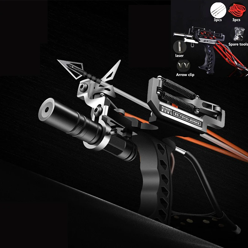 Professional Hunting Powerful Slingshot Fishing Hunting Bow Laser Slingshot Stainless Steel Crossbow Catapult with Rubber Band