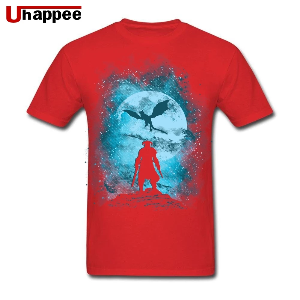 Хип хоп Мода Дракон Skyrim Slayer рубашки мужские рубашки высокий размер хлопок спандекс Вырез Лодочкой рубашки - Цвет: Красный